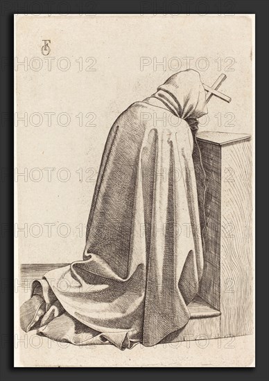 Johann Friedrich Overbeck (German, 1789 - 1869), Praying Monk, 1826, etching with drypoint on chine collé