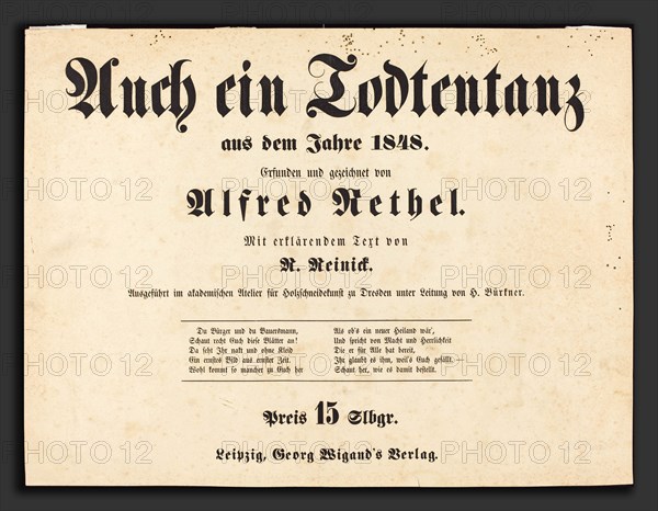 Alfred Rethel (German, 1816 - 1859), Auch ein Todtentanz: Title Page, 1849, typeset printing