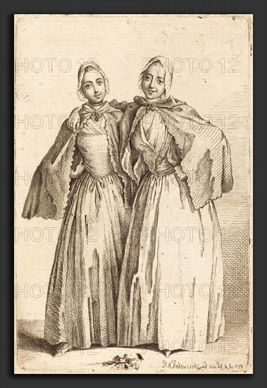 Daniel Nikolaus Chodowiecki (German, 1726 - 1801), Two Standing Ladies (Demoiselles Quantin), 1758, etching and drypoint on laid paper