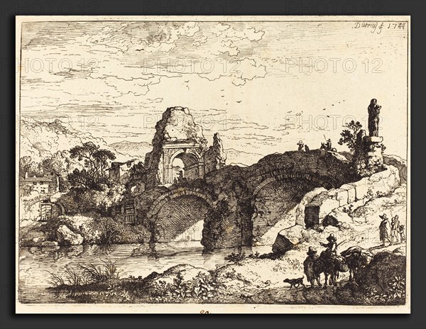 Christian Wilhelm Ernst Dietrich (German, 1712 - 1774), Landscape with a Bridge and Ruined Tower, 1744, etching
