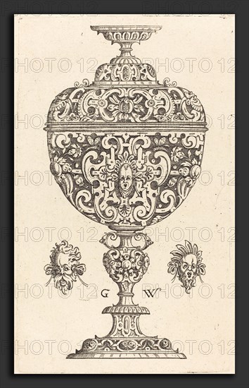 Georg Wechter I (German, c. 1526 - 1586), Goblet decorated with a masque with open mouth, published 1579, engraving