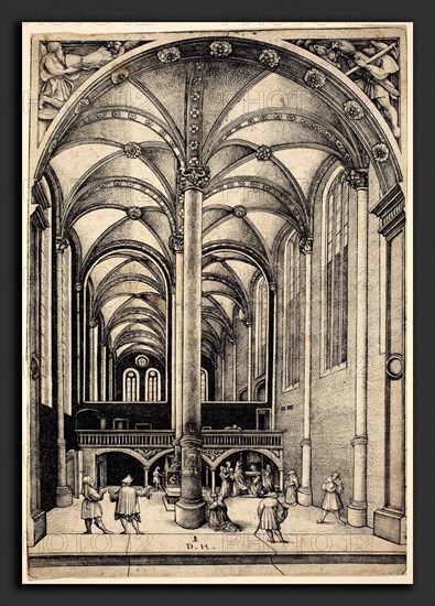 Daniel Hopfer I (German, c. 1470 - 1536), Interior of a Church with Parable of the Offering of the Widow, etching (iron)