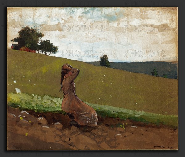 Winslow Homer (American, 1836 - 1910), The Green Hill, 1878, watercolor, gouache, and graphite on gray-green paper faded to brown
