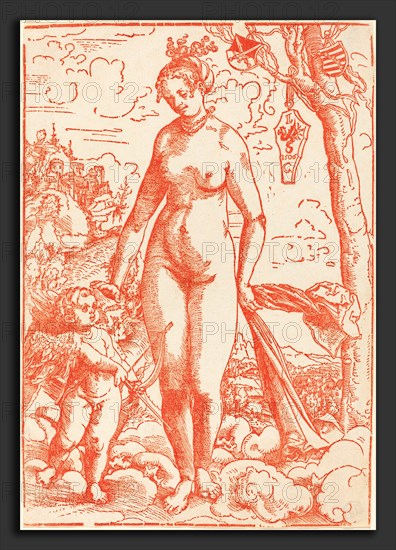 Lucas Cranach the Elder (German, 1472 - 1553), Venus and Cupid, dated 1506 (probably executed c. 1509), woodcut in red on laid paper