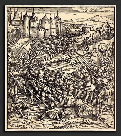 Hans Burgkmair I (German, 1473 - 1531), Battle of the Foot Soldiers with Lances, woodcut