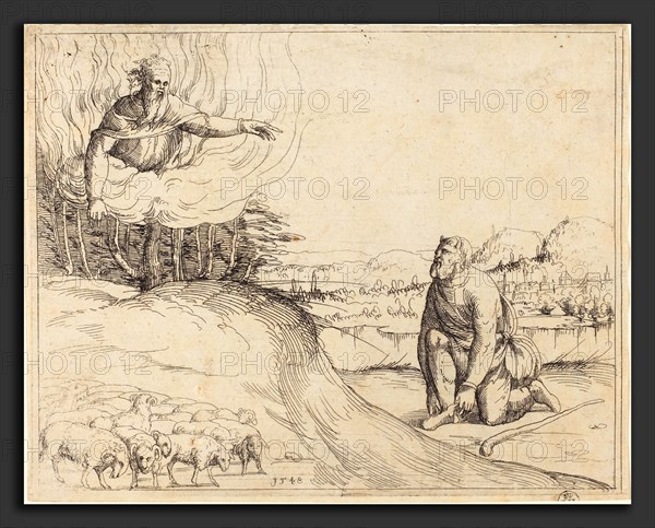 Augustin Hirschvogel (German, 1503 - 1553), Moses and the Burning Bush, 1548, etching