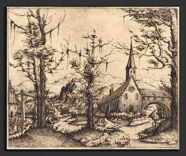 Augustin Hirschvogel (German, 1503 - 1553), Landscape with a Village Church, 1545, etching