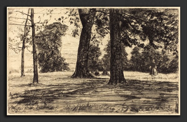 James McNeill Whistler (American, 1834 - 1903), Greenwich Park, 1859, etching in black on "japon mince"