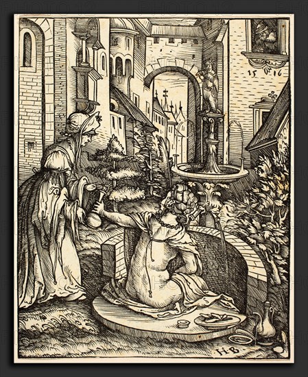 Hans Burgkmair I (German, 1473 - 1531), Bathsheba at Her Bath, 1519, woodcut