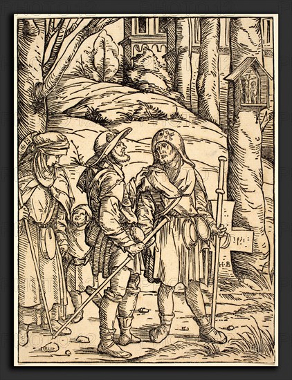 Hans Burgkmair I (German, 1473 - 1531), Pilgrims at a Wayside Shrine, 1508, woodcut in black on laid paper