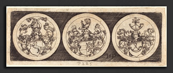 Sebald Beham (German, 1500 - 1550), Three Medals with Coats of Arms, engraving