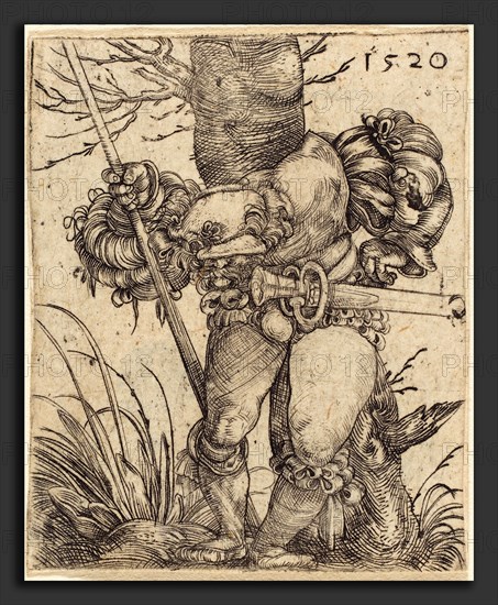 Barthel Beham (German, 1502 - 1540), Foot-Soldier in Front of a Tree, 1520, engraving