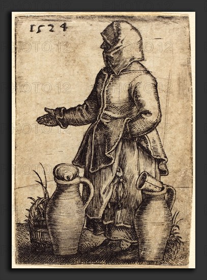 Barthel Beham (German, 1502 - 1540), Peasant Woman with Two Jugs, 1524, engraving