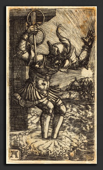 Albrecht Altdorfer (German, 1480 or before - 1538), Horatio Cocles Leaping into the River Tiber, c. 1520-1530, engraving