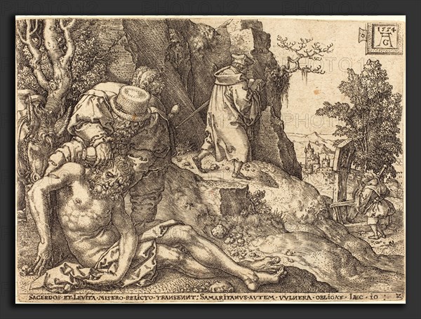 Heinrich Aldegrever (German, 1502 - 1555-1561), The Good Samaritan Ministering to the Traveler, 1554, etching