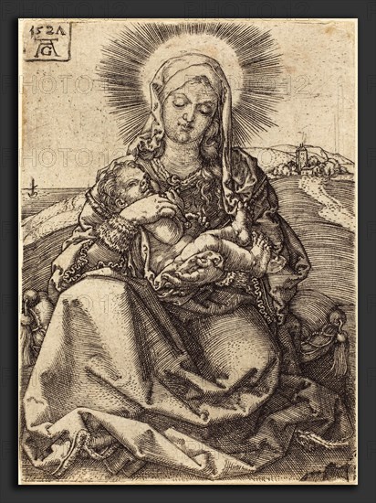 Heinrich Aldegrever (German, 1502 - 1555-1561), Madonna in a Landscape Sitting on a Cushion, 1527, etching