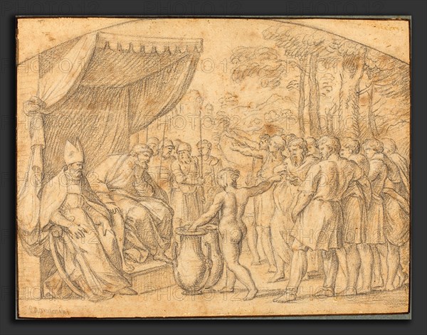 Etienne Parrocel (French, 1696 - 1775), The Drawing of Lots to Divide the Promised Land, black chalk on buff laid paper