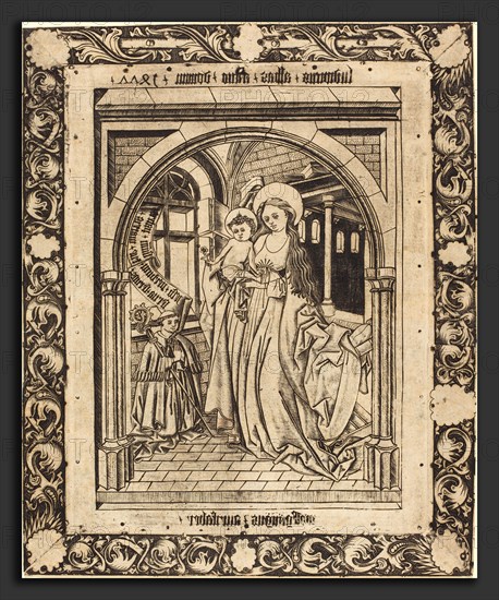 Wolfgang The Goldsmith after Master E.S. (German, active second half 15th century), The Madonna and Child with the Abbot Ludwig von Churchwalden, 1477, engraving