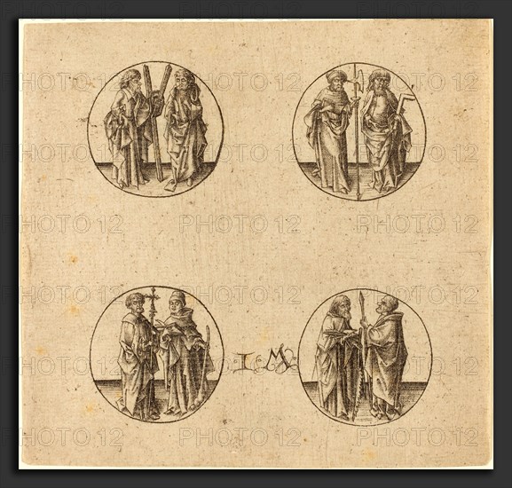 Israhel van Meckenem (German, c. 1445 - 1503), Eight Apostles in Four Roundels, engraving