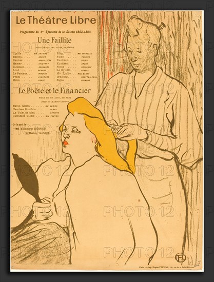Henri de Toulouse-Lautrec (French, 1864 - 1901), The Hairdresser - Program for the Theatre-Libre (Le coiffeur - Programme du Théatre-Libre), 1893, lithograph in green-black, yellow, and red