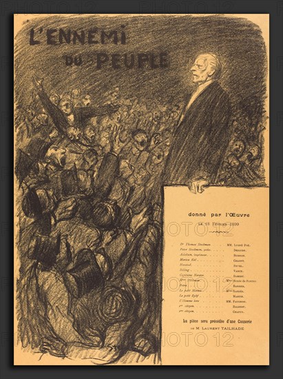 Théophile Alexandre Steinlen (Swiss, 1859 - 1923), L'Ennemi du peuple, 1899, lithograph in black on light brown wove paper