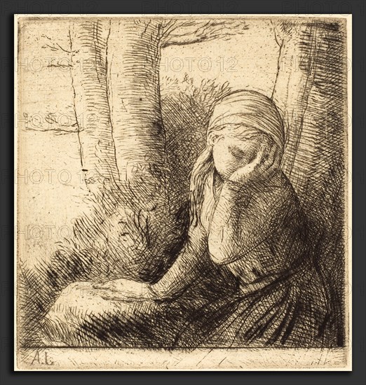 Alphonse Legros, Desperate Young Girl (La jeune desesperee), French, 1837 - 1911, etching and drypoint