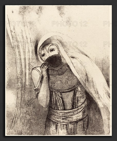 Odilon Redon (French, 1840 - 1916), Elle tire de sa poitrine une eponge toute noire, la couvre de baisers (She draws from her bosom a sponge, perfectly black, and covers it with kisses), 1896, lithograph