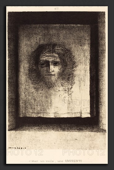 Odilon Redon (French, 1840 - 1916), C'etait un voile, un empriente (It was a veil, an imprint), 1891, lithograph