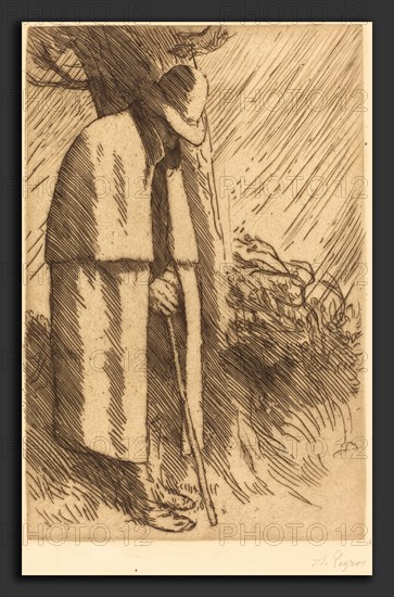 Alphonse Legros, Traveler taking Shelter (Le voyageur a l'abri), French, 1837 - 1911, etching and drypoint