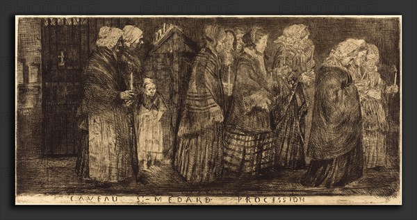 Alphonse Legros (French, 1837 - 1911), Procession in the Sepulchre of Saint Medard(Procession dans le caveaux de St.-Medard), 1859, etching