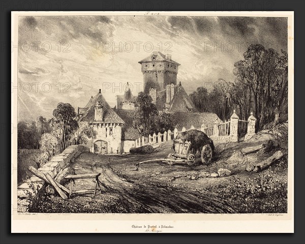 EugÃ¨ne Isabey (French, 1803 - 1886), ChÃ¢teau de Pesteil Ã  Polminhac, 1832, lithograph in black on chine collé