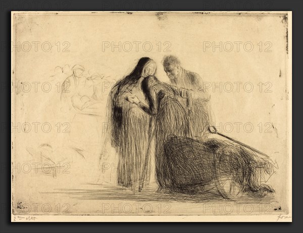 Jean-Louis Forain, Lourdes, the Paralytic (second plate), French, 1852 - 1931, 1912-1913, etching and drypoint