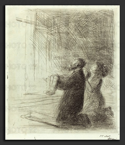 Jean-Louis Forain, Lourdes, Imploring before the Grotto (fourth plate), French, 1852 - 1931, 1912-1913, etching on blue laid paper
