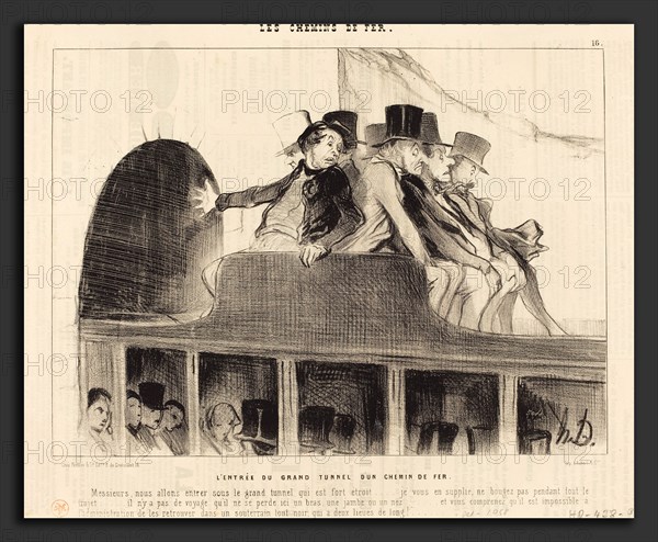 Honoré Daumier (French, 1808 - 1879), L'Entrée du Grand tunnel d'un chemin de fer, 1843, lithograph on newsprint