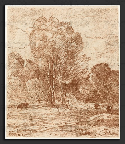 Jean-Baptiste-Camille Corot (French, 1796 - 1875), Drowsing Cattle (Le Dormoir des vaches), 1871, lithograph