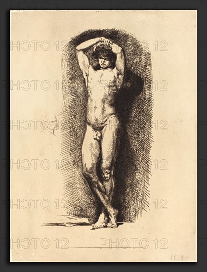 FranÃ§ois-Nicolas Chifflart, Male Academy, French, 1825 - 1901, 1865, etching with drypoint on laid paper