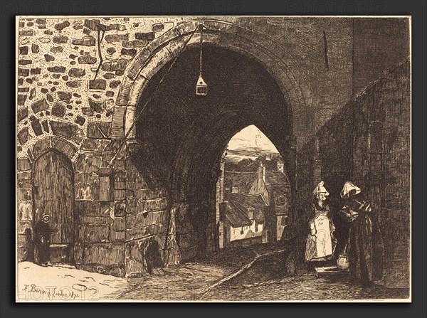 FranÃ§ois Bonvin (French, 1817 - 1887), La Porte de St Malo Ã  Dinan, 1871, etching on laid paper