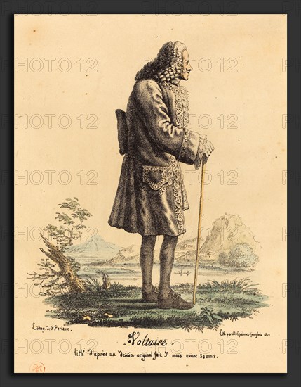 P. Periaux (French, active 19th century), Voltaire, 1821, hand-colored lithograph