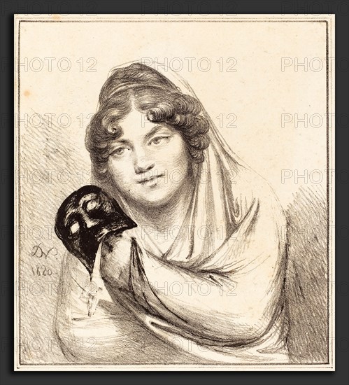 Baron Dominique Vivant Denon (French, 1747 - 1825), Girl with a Mask, 1820, lithograph