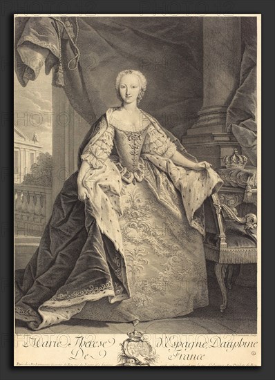 Nicolas de Larmessin IV after Jean-Baptiste Van Loo (French, 1684 - 1753 or 1755), Marie Therese of Spain, Dauphine of France, engraving and etching