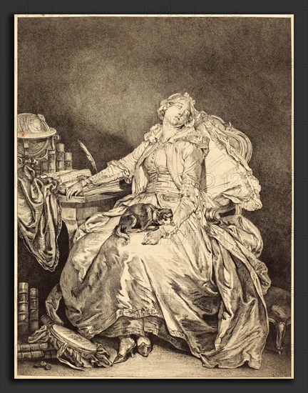 Jean-Michel Moreau after Jean-Baptiste Greuze (French, 1741 - 1814), La philosophie endormie, 1778, etching
