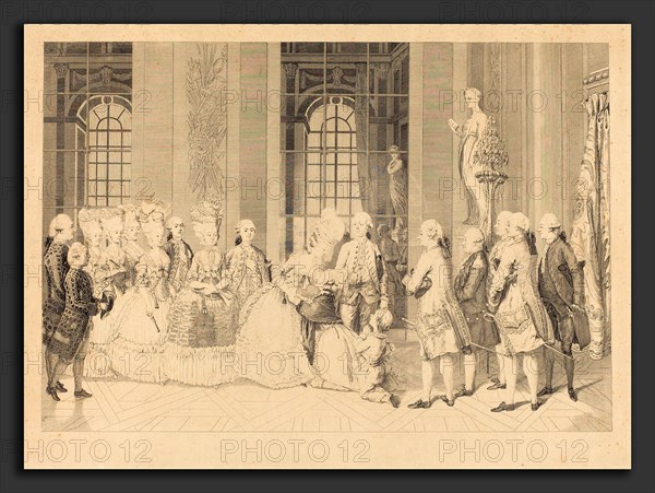 Antoine-Jean Duclos after vicomte Charles Henri Desfosses (French, 1742 - 1795), Le Reine annoncant a Mmme. de Bellegarde des juges et la liberte de son mari en mai 1, 1779, etching