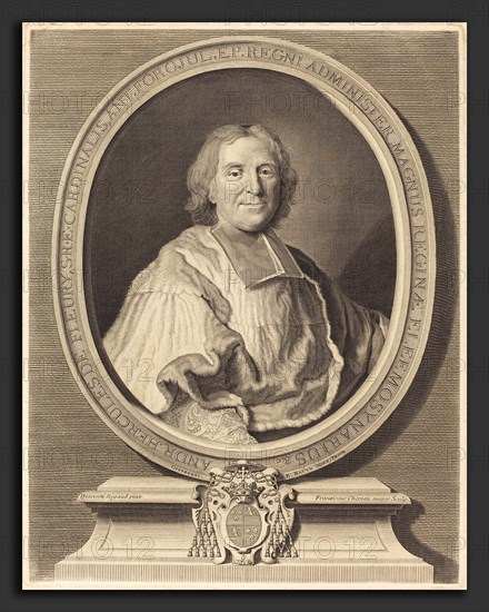 FranÃ§ois Chereau I after Hyacinthe Rigaud (French, 1680 - 1729), Cardinal Fleury, engraving