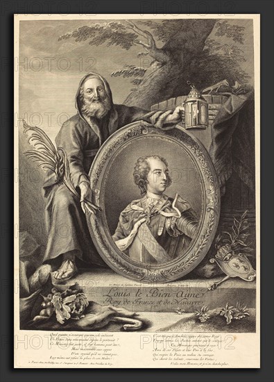 Pierre-FranÃ§ois Basan after Jean-Baptiste Lemoyne II (French, 1723 - 1797), Louis le Bien Aime, engraving on laid paper