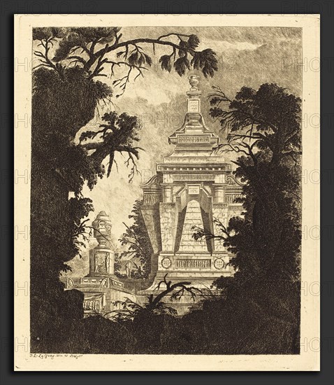 Jean-Laurent Legeay (French, c. 1710 - after 1788), Tomb with Funerary Urn, 1768, etching