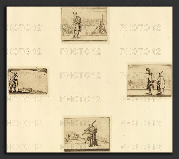 Style of Jacques Callot, Sheet of Etchings, 17th century, 4 etchings on 1 sheet of laid paper [restrikes]