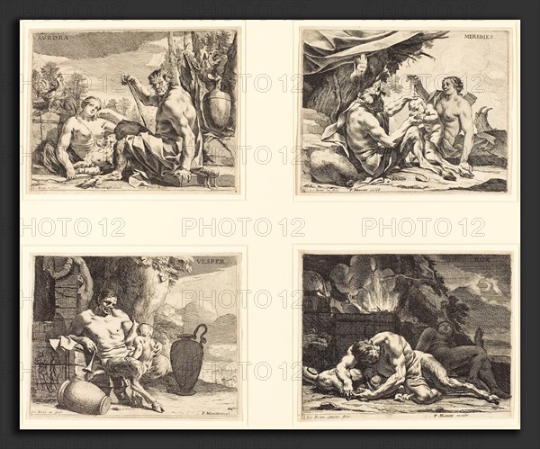 Charles Le Brun (French, 1619 - 1690), The Four Times of Day, c. 1640, complete set of four etchings with engraving on laid paper