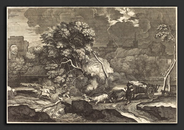 Sébastien Bourdon (French, 1616 - 1671), Landscape with a Frightened Waggoner, engraving