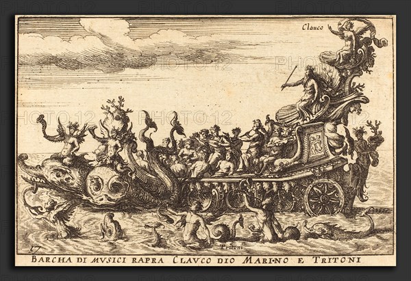 Balthasar Moncornet after Remigio Cantagallina (French, c. 1600 - 1668), Barcha di musici rapra Clauco dio Marino e Tritoni, etching on laid paper