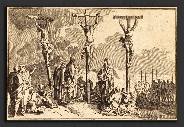after Sébastien Le Clerc I, The Virgin, Saint John, and Mary Magdalene at the Foot of the Cross, engraving